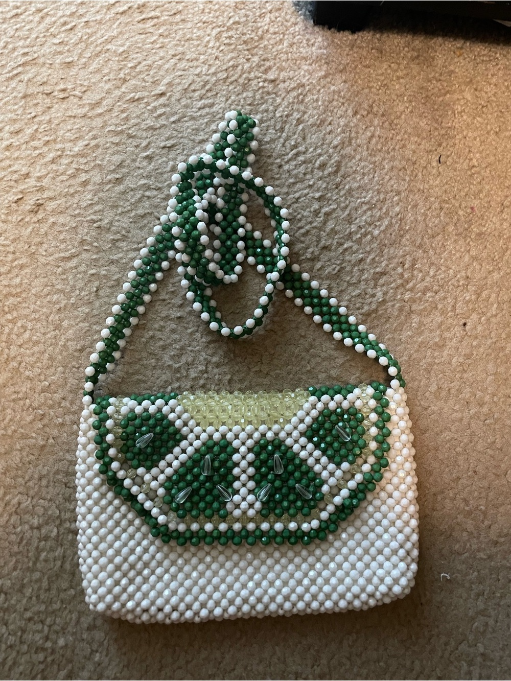Beaded White and Green Crossbody Shoulder Bag lime look